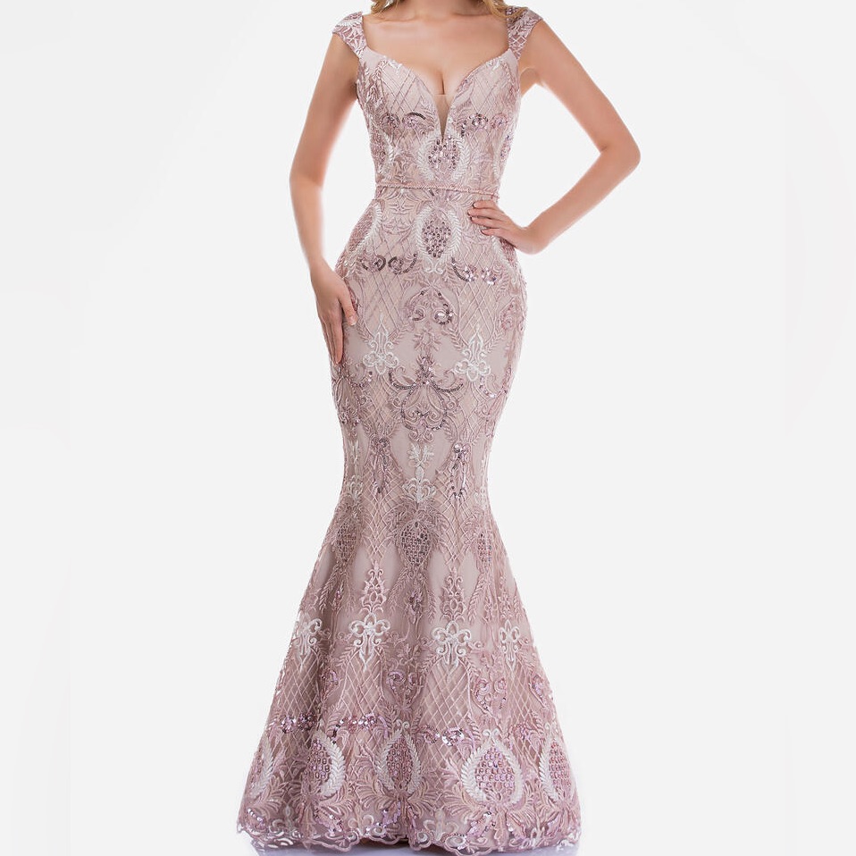 Nina Canacci 2243 Size 10 Rose Gold Off The Shoulder Beaded Long Dress Nwt